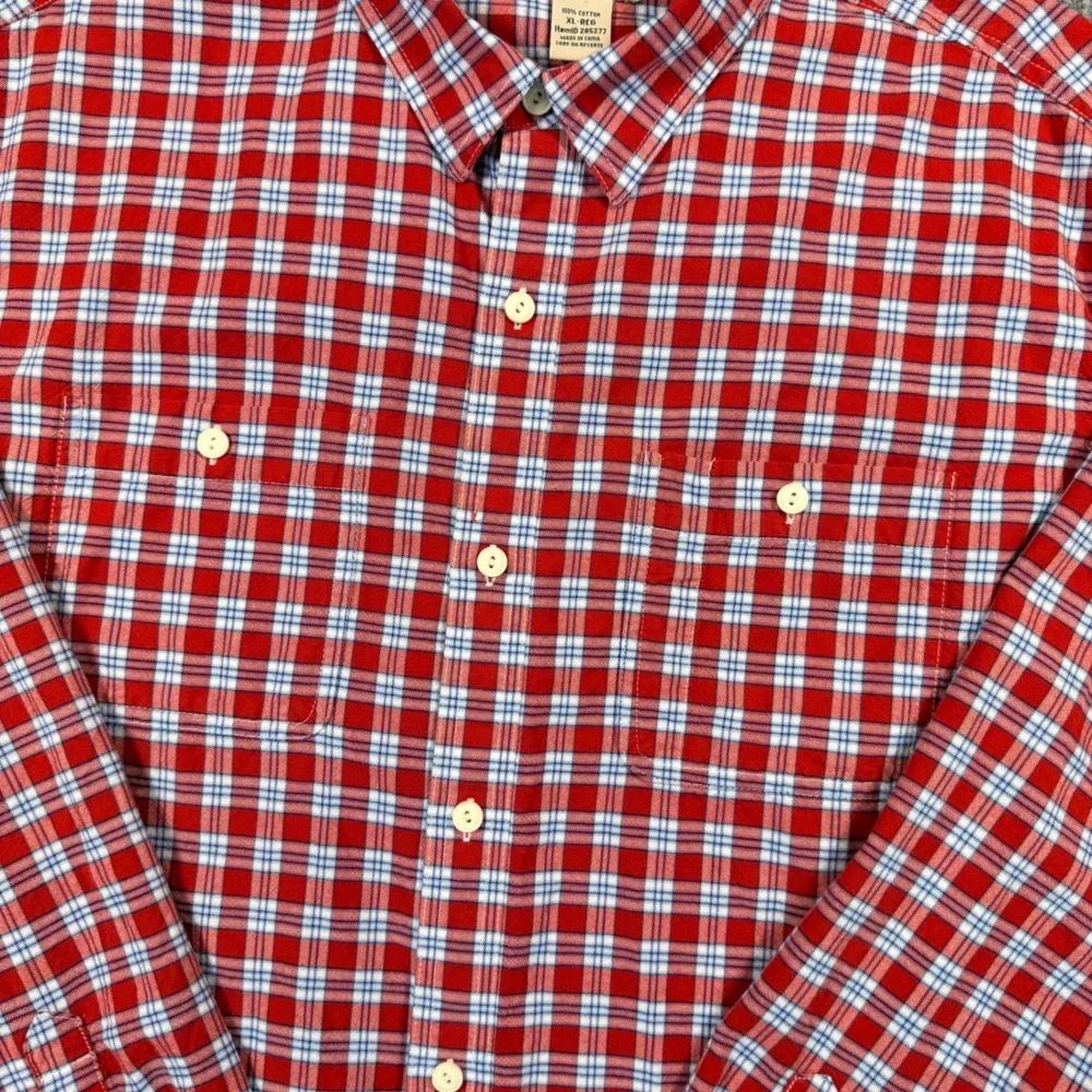 LL Bean Mens XL Regular Red Plaid Button Down Shirt Cotton Long Sleeve 285277 - Picture 4 of 12